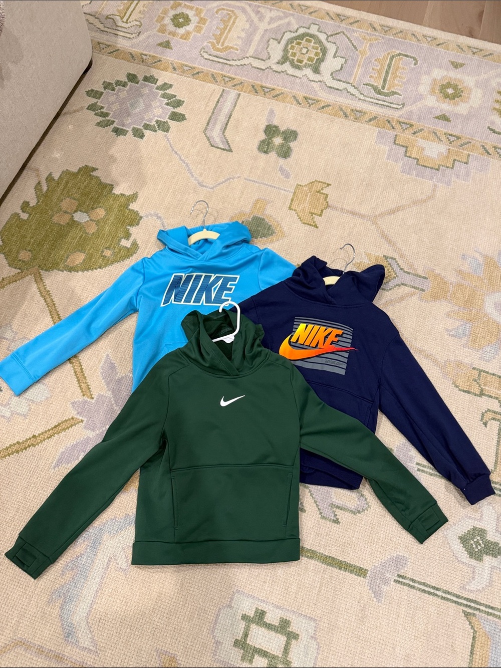 Bundle 3x Nike Kids' Hoodie Trio - Teal, Navy & Forest Green GUC size 7